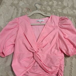English Factory Pink Puff Sleeve Wrap Blouse